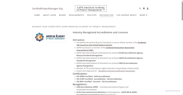 Security scan screenshot of https://certifiedprojectmanager.org/recognition