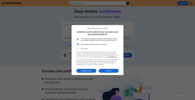 Security scan screenshot of https://www.sinonimos.com.br