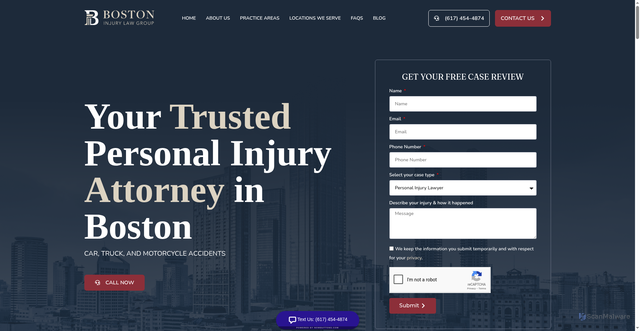 Security scan screenshot of https://boston-injury.com/