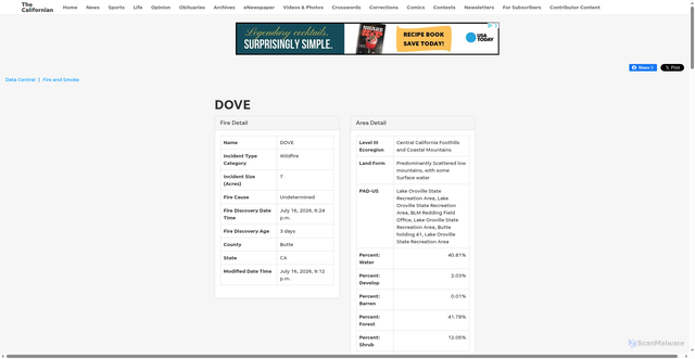 Security scan screenshot of https://data.thecalifornian.com/fires/dove/452e52fd-06c4-42e3-bc24-a9238e80865b/