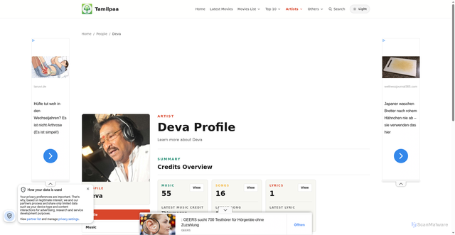 Security scan screenshot of https://www.tamilpaa.com/people/deva
