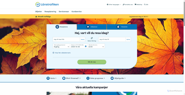 Security scan screenshot of https://lanstrafiken.se