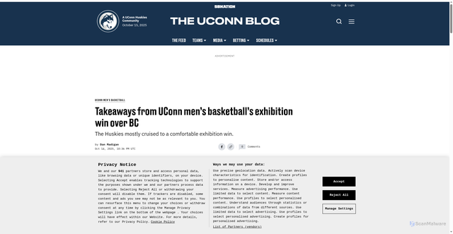 Security scan screenshot of https://www.theuconnblog.com/uconn-huskies-mens-basketball/52531/takeaways-from-uconn-mens-basketballs-exhibition-win-over-bc