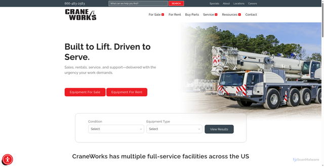 Security scan screenshot of https://www.crane-works.com