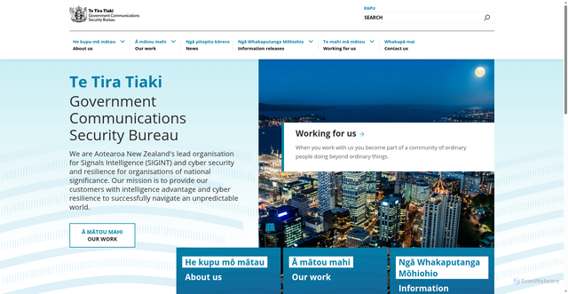 Security scan screenshot of http://www.gcsb.govt.nz/
