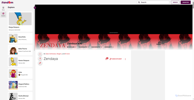 Security scan screenshot of https://zendaya.fandom.com/wiki/Zendaya