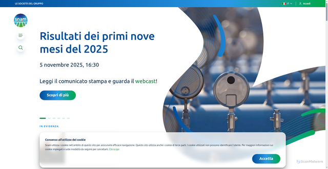 Security scan screenshot of https://www.snam.it/it/home.html