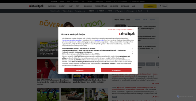 Security scan screenshot of https://www.aktuality.sk