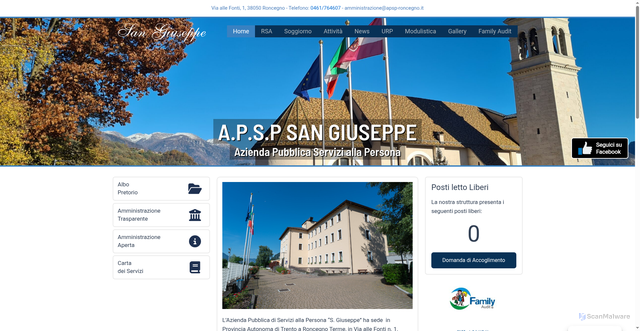 Security scan screenshot of https://www.apsp-roncegno.it