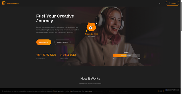 Security scan screenshot of https://donationalerts.com