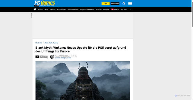Security scan screenshot of https://www.pcgames.de/Black-Myth-Wukong-Spiel-72938/News/neues-update-speicherplatz-1484155/