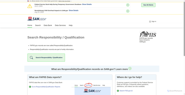 Security scan screenshot of https://sam.gov/fapiis