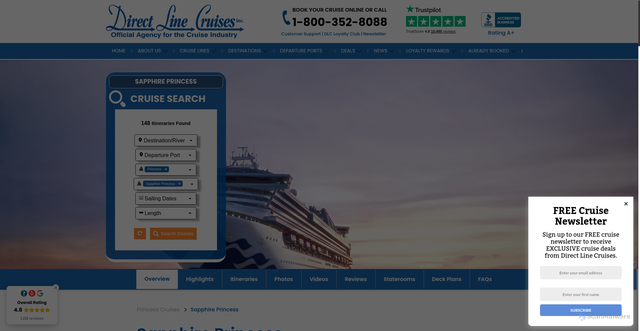 Security scan screenshot of https://directlinecruises.com/cruise-ships/sapphire-princess