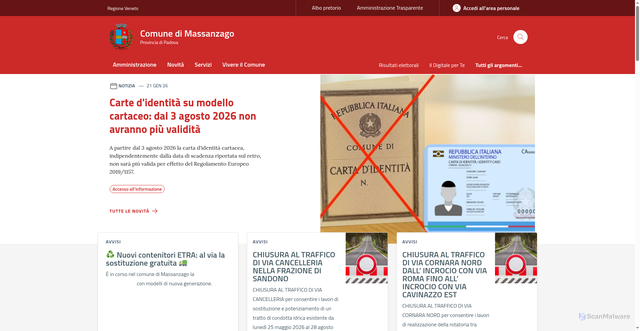 Security scan screenshot of https://www.comune.massanzago.pd.it/hh/index.php