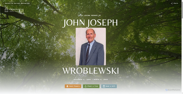 Security scan screenshot of https://www.odonnellfuneralservice.com/obituary/john-wroblewski