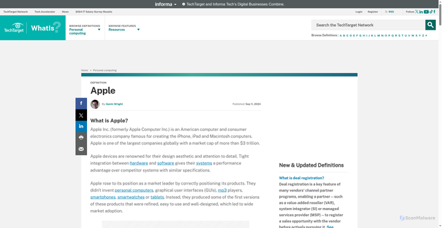 Security scan screenshot of https://www.techtarget.com/whatis/definition/Apple