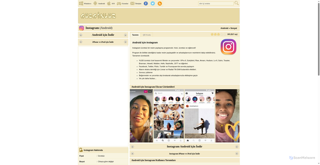 Security scan screenshot of https://gezginleri.net/android/instagram.html