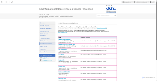 Security scan screenshot of https://indico.dkfz.de/event/1240/page/1133-hotel-recommendations