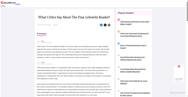 Security scan screenshot of https://www.goodnovel.com/qa/critics-say-fran-lebowitz-reader