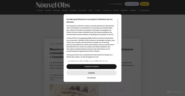 Security scan screenshot of https://www.nouvelobs.com/justice/20251024.OBS109088/meurtre-de-lola-dahbia-benkired-condamnee-a-la-reclusion-criminelle-a-perpetuite-incompressible.html