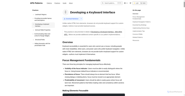 Security scan screenshot of https://apg-patterns-examples.pages.dev/practices/keyboard-interface/