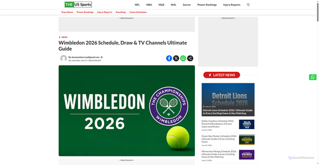 Security scan screenshot of https://theussports.com/wimbledon-2026-schedule-draw-results/