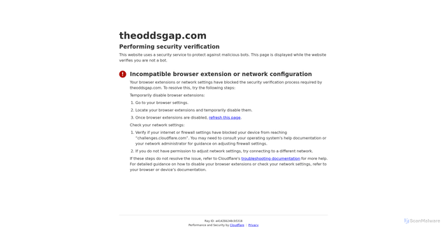 Security scan screenshot of https://theoddsgap.com/odds/college-football/lindenwood-lions-vs-eastern-michigan-eagles