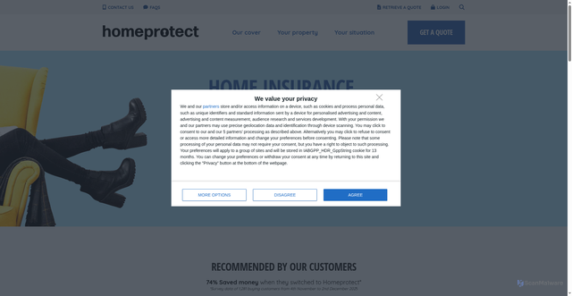 Security scan screenshot of https://homeprotect.co.uk