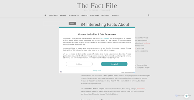 Security scan screenshot of https://thefactfile.org/pennsylvania-facts/