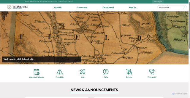 Security scan screenshot of https://middlefield-ma.gov/