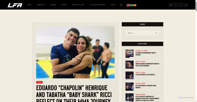 Security scan screenshot of https://www.lfa.com/eduardo-chapolin-henrique-and-tabatha-baby-shark-ricci-reflect-on-their-mma-journey-ahead-of-lfa-165/