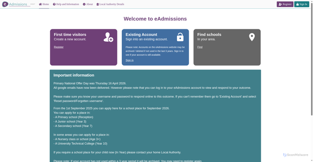 Security scan screenshot of https://www.eadmissions.org.uk/