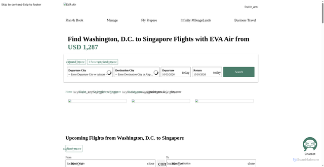 Security scan screenshot of https://flights.evaair.com/en/flights-from-washington-to-singapore