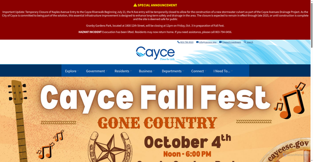 Security scan screenshot of https://cityofcayce-sc.gov/