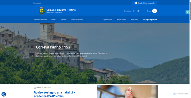 Security scan screenshot of https://comune.morroreatino.ri.it/