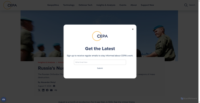 Security scan screenshot of https://cepa.org/article/russias-nuclear-weapons-sanctified-by-god/