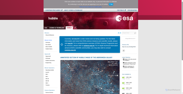 Security scan screenshot of sci.esa.int