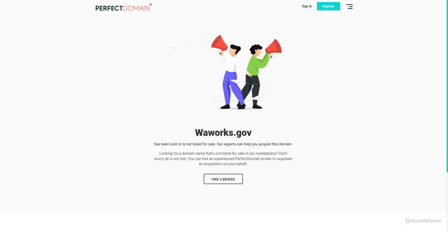 Security scan screenshot of https://perfectdomain.com/domain/waworks.gov