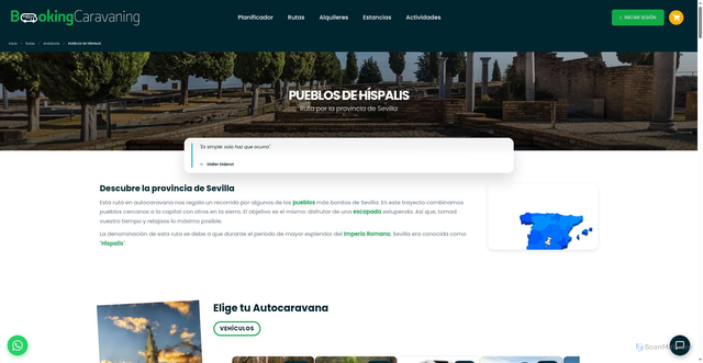 Security scan screenshot of https://bookingcaravaning.com/rutas/pueblos-de-hispalis/