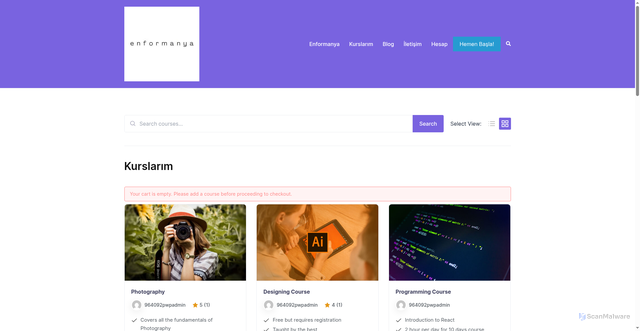 Security scan screenshot of https://enformanya.com/courses/?add-to-cart=525