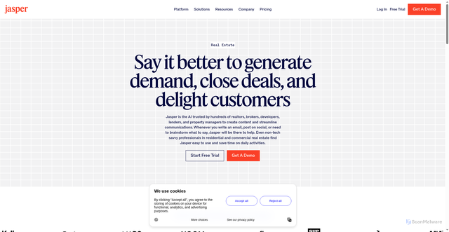 Security scan screenshot of https://www.jasper.ai/solutions/by-industry/real-estate