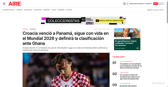 Security scan screenshot of https://www.airedesantafe.com.ar/deportes/croacia-vencio-panama-sigue-vida-el-mundial-2026-y-definira-la-clasificacion-ghana-n660981