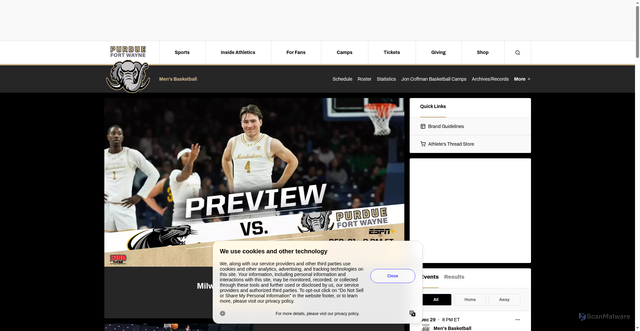 Security scan screenshot of https://gomastodons.com/sports/mens-basketball