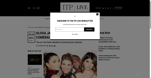 Security scan screenshot of https://itp.live/news/10860-olivia-jade-hints-at-youtube-comeback