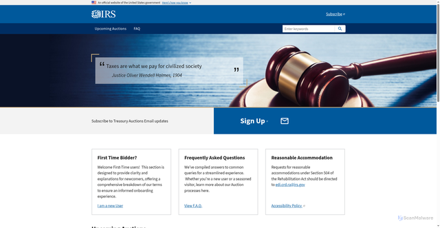 Security scan screenshot of https://irsauctions.gov/