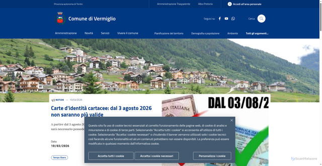 Security scan screenshot of https://www.comune.vermiglio.tn.it