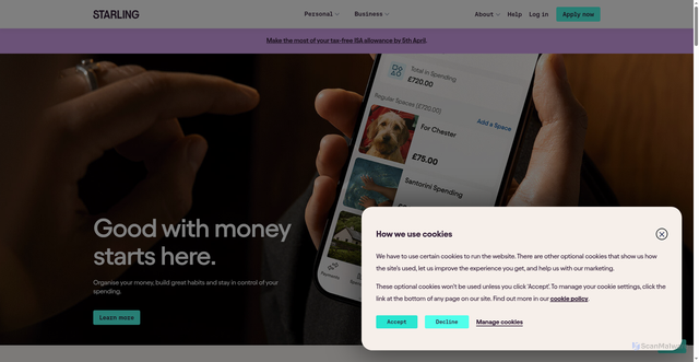 Security scan screenshot of https://www.starlingbank.com