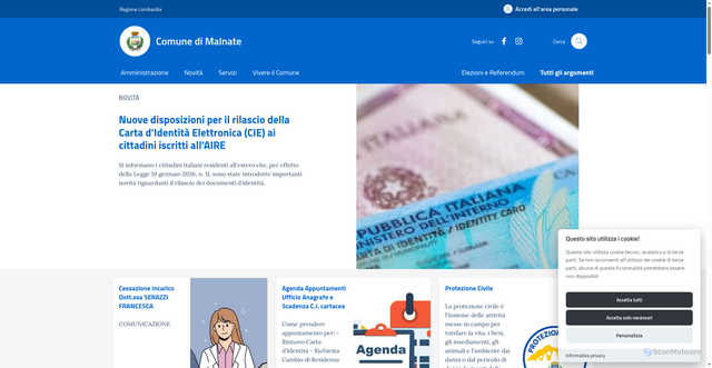 Security scan screenshot of https://www.comune.malnate.va.it
