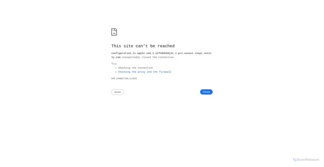Security scan screenshot of https://configuration.ls.apple.com.1.o1f49mh68j4i.1.prx.useast.v1api.securly.com
