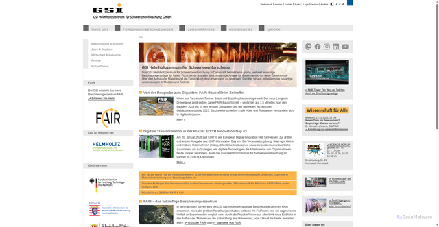 Security scan screenshot of https://www.gsi.de/start/aktuelles